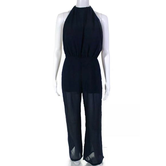 Reformation Navy Halter Wide Leg Jumpsuit XS - Picture 1 of 4